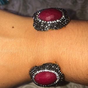 Snake and stone cuff bracelet